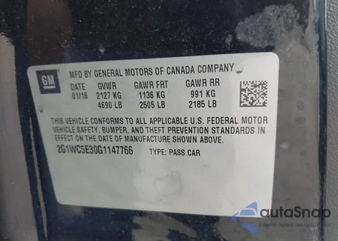 2016 Chevrolet Impala Limited Ltz из США, поврежденный, VIN 2G1WC5E30G1147766